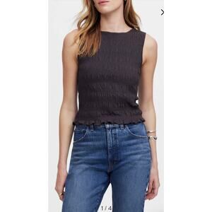 Madewell NWT Women’s Soft Charcoal Sachi Smocked Tank Top size Large